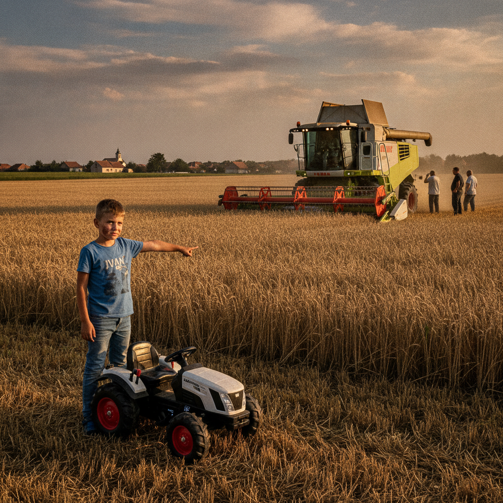 Desetogodišnji Ivan iz Izbišta već sanja o kombajnu, a CLAAS EVION 430 prolazi probu prve žetve u srpskim uslovima