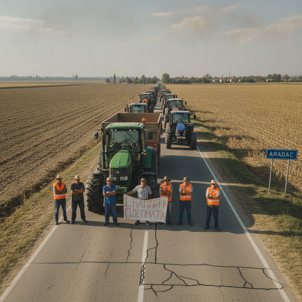Traktori na putu kod Aradca: Suša i niske cene naterale poljoprivrednike na protest